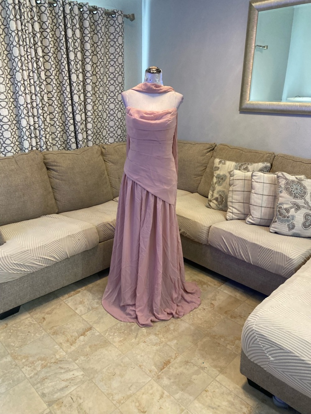 New Women 14 Dusty Rose Bridesmaids Chiffon Dress with Neck Drape